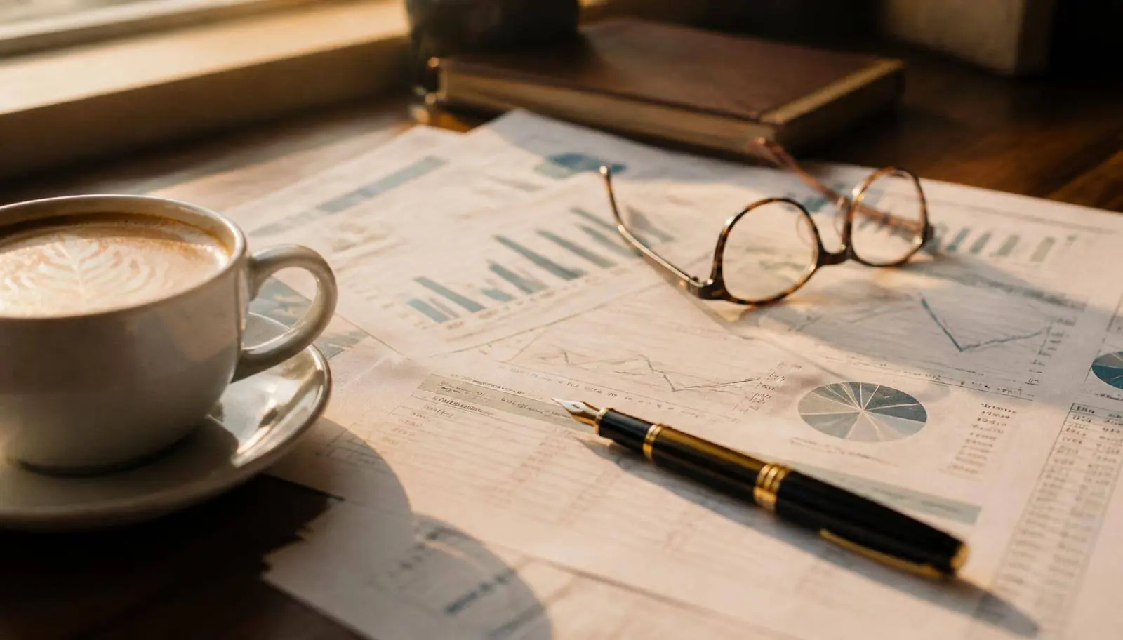 Hospitality profit and loss analysis spread across a desk in morning light